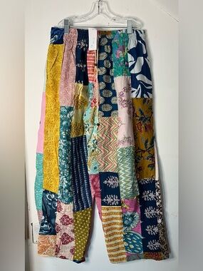 Kathmandu Imports Cotton Colorful Patchwork Drawstring Pants NWT